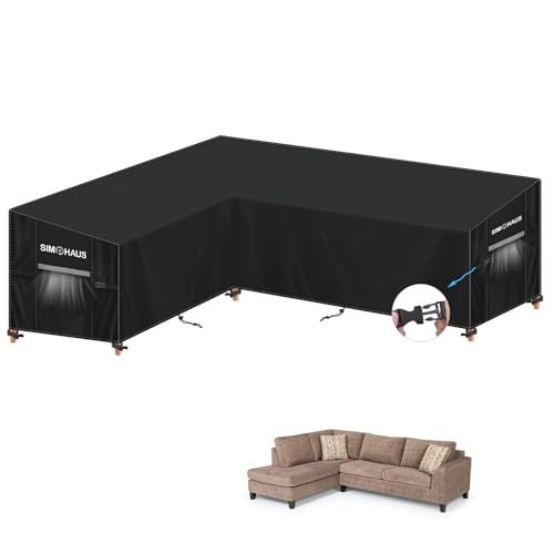 SIMPHAUS Schutzhülle für Loungemöbel L Form,Ecksofa Abdeckplane Loungemöbel L Form Abdeckung Ecksofa Outdoor Gartenmöbel Abdeckung Wasserdicht Winddicht Anti UV 420D Oxford Gewebe 180x240x90x80/60cm