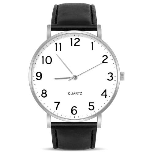 OFFCUP Armbanduhr Herren, Analog Quarz Uhr für Männer Uhren Minimalist Herrenuhr mit Lederarmband und Großem Zifferblatt, Klassische Business Leicht zu Lesen