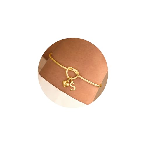 TINGN Armband Damen Gold - Liebesknoten Armband 14K Vergoldete Herz Armbänder mit Buchstaben S Personalisiert Geburtstagsgeschenk für Frauen Teenager Mädchen Freundin Mama Jahrestag Geschenk für Sie