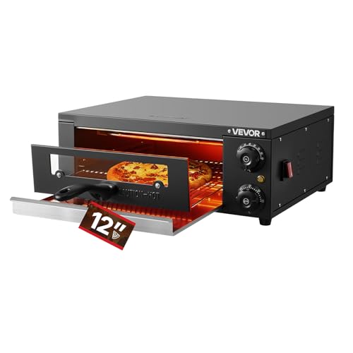 VEVOR elektrischer Pizzaofen, 30 cm Tischpizzaofen 25-300 °C, 1450 W, Pizzaofen mit Zeit- und Temperaturregelung & zwei Heizrohren, Grillrost, für Küche und Gastronomie