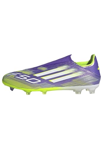adidas Unisex F50 League Laceless Firm Ground Football Boots, Purple Rush/Cloud White/Lucid Lemon, 42 EU