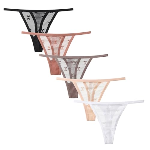 Yolev 5er-Pack Spitzen Tangas Damen Sexy Hohl Spitzen Strings Tief T-Back Atmungsaktive Spitzenstrings Unterwäsche Sexy Höschen Unterhosen Seamless Nahtlose Slips für Damen (Größe L)