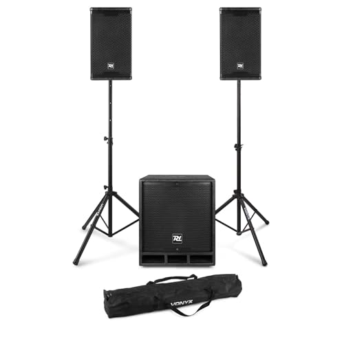 Power Dynamics Combo 1200 PA Anlage Komplettset, 2.1 Aktiv Lautsprecherboxen 1200 Watt, Subwoofer 12 Zoll, Bluetooth, DSP, PA Lautsprecher Aktiv, DJ Set Komplett, Mobile DJ Anlage mit Verstärker