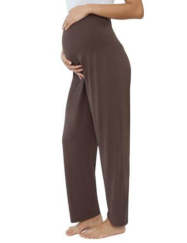 Joyaria Freizeithose für Schwangere Frühling Schwangerschaftshose Lang Viskose Umstandshosen Bequem Jogginghose/Sporthose/Yogahose(Schokolade,XL)