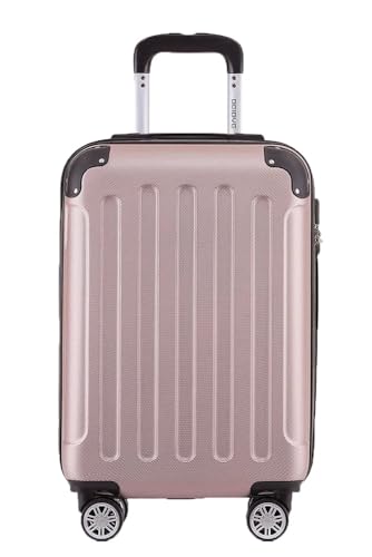 BEIBYE- Hartschalenkoffer Koffer Trolley Rollkoffer Reisekoffer Zahlenschloß 4 Zwilings-Rollen (Rosa-Gold, Small-55cm)