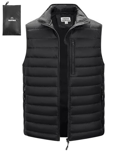 Outdoor Ventures Herren Packbare Steppweste Outdoor Übergangswesten Gefütterte Hybrid Sportwesten für Männer Laufen Golf Wandern Reiten Schwarz 2XL