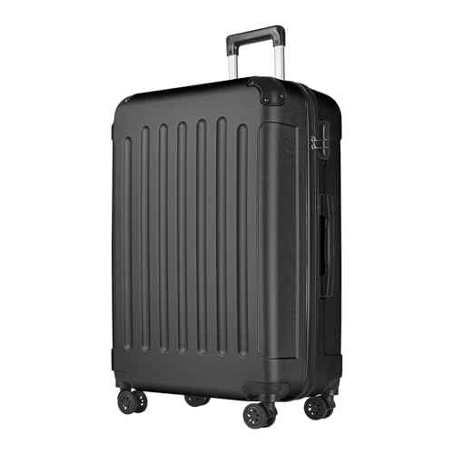 yonsly® Koffer Suitcase XL Schwarz, Trolley Reisekoffer, Rollkoffer Handgepäck mit 4 Rollen 360°, ABS Hartschalen, Sicherheitsschloss, Weicher Gummigriff, 210D-Futter