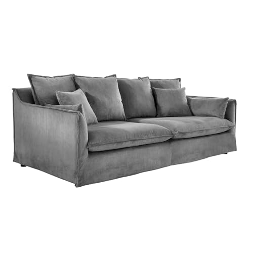 Riess Ambiente Großes Hussensofa Heaven 3-Sitzer 205cm Cord grau Abnehmbarer Bezug Hussencouch Sofa Couch Cordsofa Cordcouch Polstersofa Wohnzimmer Federkern