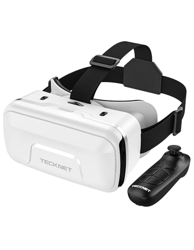 TECKNET VR Brille für Handys mit Griff, 3D Virtual Reality-Brille mit HD 110° FOV, Anti-Blaulicht & einstellbaren Gängen, Komfortables VR-Glasses für iPhones, Samsung und Android-Smartphones 4.7-7.2