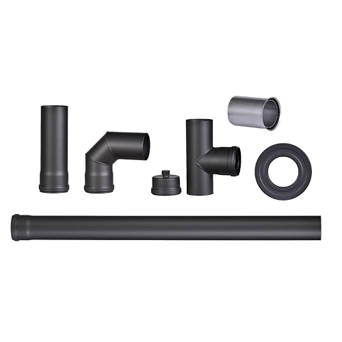 FIREFIX R80/SET Pelletofenrohr, 80 mm, schwarz, Set (6-teilig)