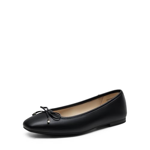 DREAM PAIRS Damen Ballerinas Damen Flats Square Toe Ballet Flats Bequeme Casual Ballerina Flats Abendschuhe mit Schleife Geeignet,Size 39,Schwarz,DWUMFA2517