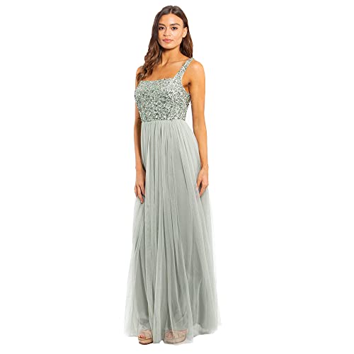 Maya Deluxe Women's Green Lily Strappy Delicate Sequin Maxi Bridesmaid Dress, 38 EU (Taille 71 cm; Brust 89 cm)