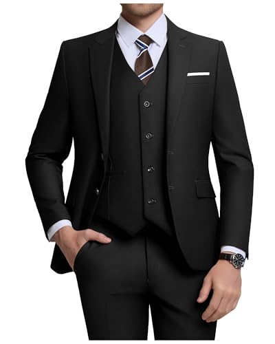 ZKHOECR Herren-Anzug-Set, 3-teilig, schmale Passform, Blazer mit Zwei Knöpfen, einfarbig, Jacke, Weste, Hose, Hochzeit, Business-Anzug, Schwarz, 4XL