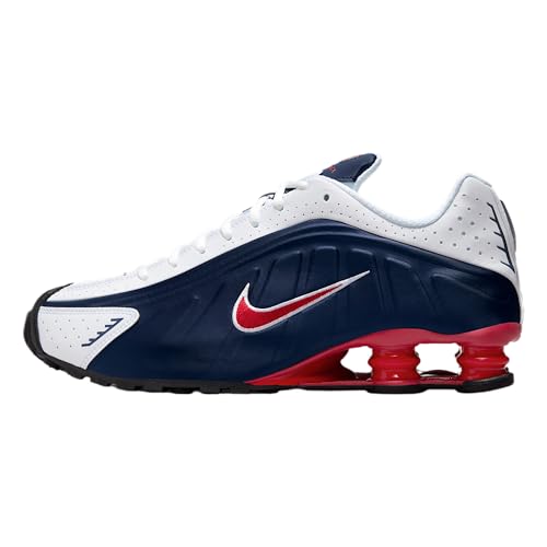 NIKE Herren Shox R4 Sneaker, Midnight Navy Gym Red White, 42.5 EU