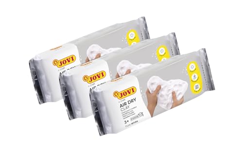 Jovi Air Dry Modelliermasse, gebrauchsfertig, lufttrocknend, auf Basis von Feuchtton, 250 g in weiß, 3er Pack