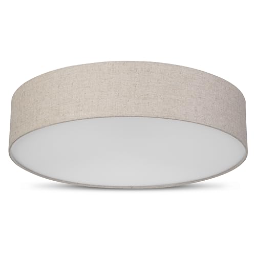 REV Deckenlampe - LED Deckenleuchte rund 50cm mit Stoff-Lampenschirm im Vintage-Look – ideal für Schlafzimmer & Wohnzimmer, taupe
