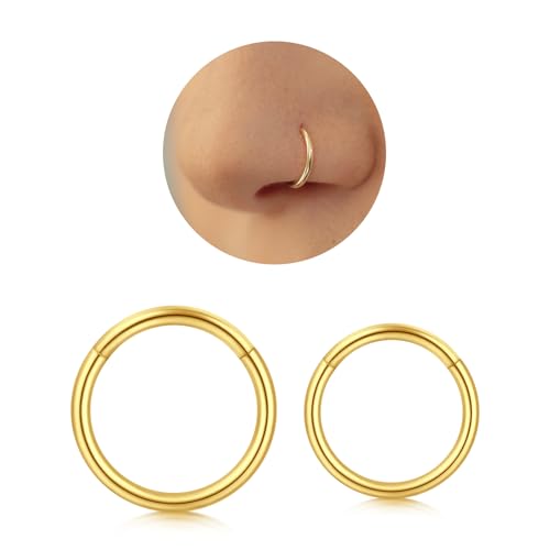 Longita 2 Stück Nasenpiercing Ring, 316L Chirurgenstahl Nasenring, 16G Septum Clicker Ring, Helix Conch Knorpel Tragus Piercing Ohr Innendurchmesser 7MM Gold