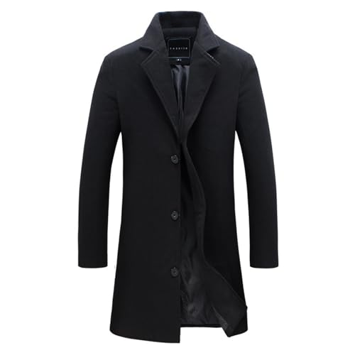 Mantel Herren Lange Herbst Wollmantel Casual Trenchcoat Einfarbig Winterjacke Thermo Einreihig Wintermantel Business Große Größen Jacke Woll Freizeit Herren-Mäntel Stehkragen Übergangsmantel M-5XL