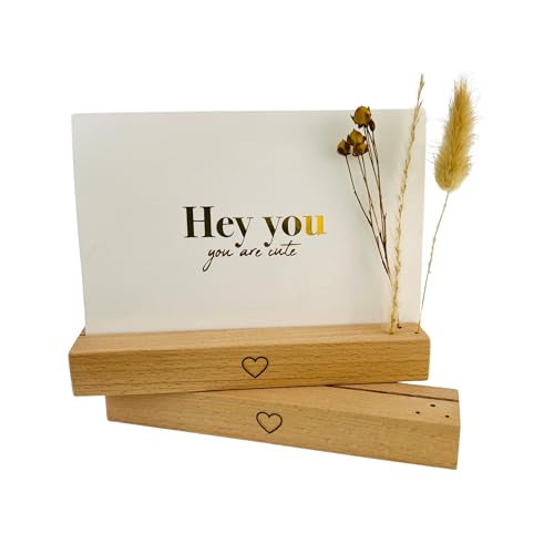 DwieDeko® Kartenhalter groß Holz 2er Set schwarzes Herz - Trockenblumen Deko - Fotogeschenke beste Freundin - Geschenke für Frauen - Tischkartenhalter Affirmationskarten - Danke Geburtstag Erwachsene