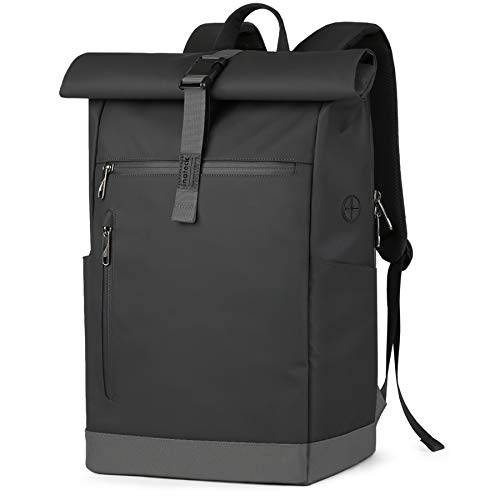 Inateck RollTop Rucksack Herren Damen 25L-30L Fahrradrucksack Schulrucksack für Uni Freizeit Job Sport Reisen, Stylische Tagesrucksack mit 17 Zoll Laptopfach, Schwarz