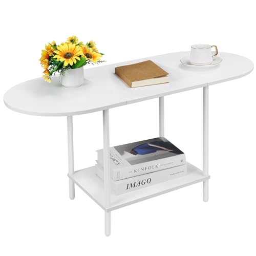 Shinoske Couchtisch Wohnzimmertisch mit Ablageboden, moderner Couchtisch mit zusätzlicher Ablagefläche, Beistelltisch Sofatisch aus Holz für Wohnzimmer, Weiß