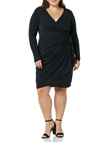 Amazon Essentials Damen Klassisches Wickelkleid mit Langen Ärmeln (erhältlich in Übergröße), Schwarz, XL