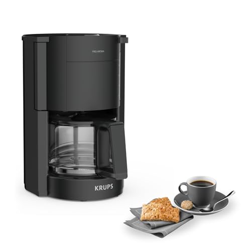 Krups F30908 ProAroma Filterkaffeemaschine mit Glaskanne, 1,25L Füllmenge, 10-15 Tassen, 1050W, Schwarz