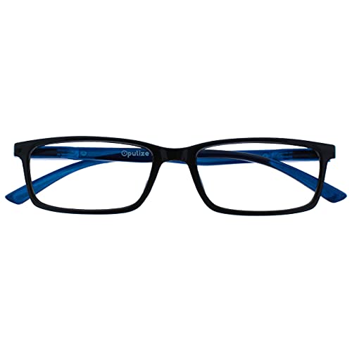 OPULIZE SEE Blaulichtfilter Lesebrille für Damen Herren, Blendfreie UV400-Schutz Federscharnier Anti-Müdigkeit, Rechteckiger Rahmen, Computerbrillen Gaming, Schwarz +0,00