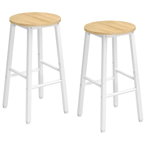 HOOBRO Barhocker 2er Set, Barstühle, Küchenstühle, hoher Hocker mit Fußstützen in 2 Höhen und verstellbaren Füßen, für Bad, Küche, Theke, Weiß und Holzfarbe EWN07BY01G1