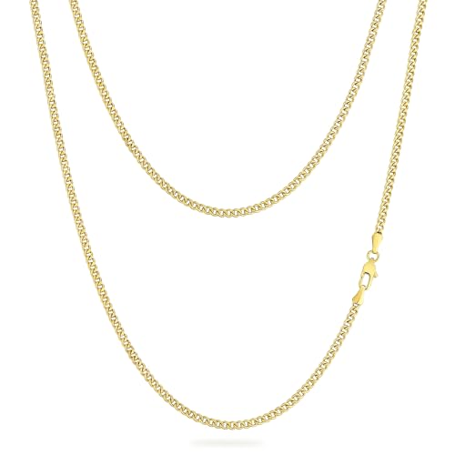 KRKC Herren Halskette, 14K Gold Vergoldet Edelstahl Cuban Link Chain Panzerkette 3mm, Nickel-frei Dünne Kette Gliederkette für Männer Länge 50,8cm