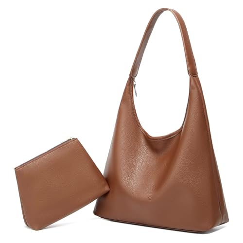HAIWILL Handtasche Damen Tote Bag Groß Shopper Tasche Damen Reißverschluss Umhängetasche Leder Hobo Bag Schultertasche 2-teiliges Set für Arbeit, Schule, Einkauf (Braun)