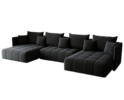KP-Meble - U-Form Ecksofa Gona U mit Schlaffunktion – Großes Schlafsofa 346 × 188 cm – Sofa mit Bettkasten – T30-Schaumstoff – Automatik-Klappfunktion, leicht ausziehbar - Monolith 97 (Graphit)
