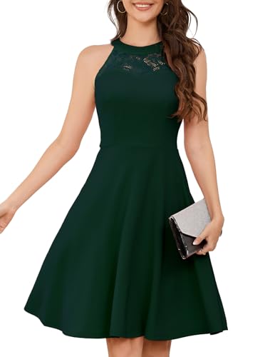 Bbonlinedress BBONL INEDRESS Sommerkleid Damen Abendkleider Elegant für Hochzeit Ballkleider Neckholder Brautjungfer festliches Kleid Dark Green S