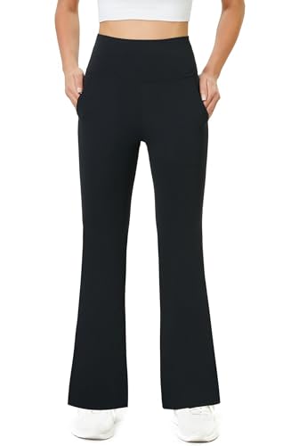 Friptspyg Damen Hose mit Taschen Casual Arbeit Hose High Waist Yogahose Stretch Jogginghose Bootcut Sporthose Freizeit Yoga Pants, Schwarz M