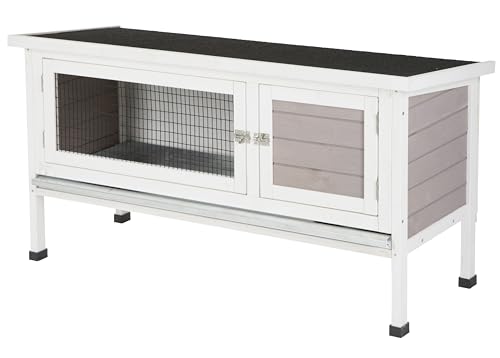 Kerbl Pet Nagerhaus Freddy, Kleintierstall, Nagerstall, grau, weiß, 116x45x62cm, Holz, Hasen, Kaninchen, Meerschweinchen, herausziehbare Wanne
