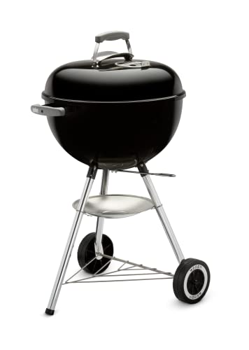 Weber Classic Kettle Holzkohlegrill/Porzellanemaillierter Deckel und Kessel, 47 cm Grillfläche, One-Touch-Reinigungssystem, Deckelthermometer, Dreibein-Ständer und Räder, Schwarz