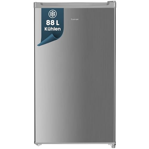 homeX Kühlschrank ohne Gefrierfach, Vollraumkühlschrank klein - 88L Nutzinhalt, freistehend und kompakt, Tischkühlschrank leise 39 dB, Fridge mit LED-Innenbeleuchtung und Temperaturregelung, silber