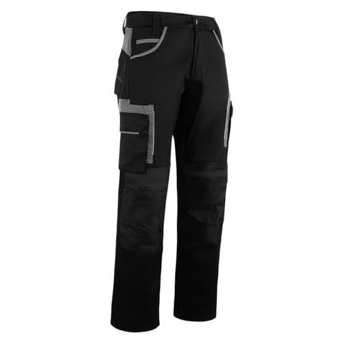 WrightFits Olympian Arbeitshosen Männer - Robuste Sicherheits Arbeitshose Herren - Cargo und Knieschützer Taschen, Dreifach Genäht, Langlebige Arbeitskleidung, Schwarz (30W x 29L)
