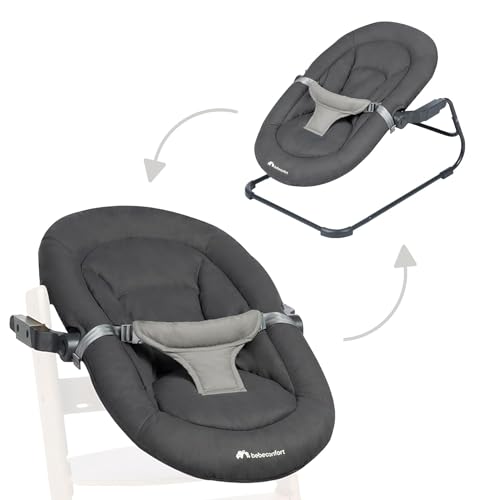 Bebeconfort Timba Baby, 2-in-1-Babywippe, ab Geburt – 6 Monate, 0–9 kg, Neugeborenenset für Hochstuhl Timba Baby, 2 Liegepositionen, besonders weich gepolsterter Sitz, 3-Punkt-Gurt, Tinted Graphite