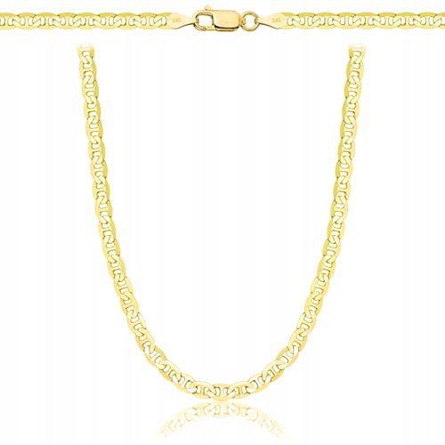 AMAR PRAGNA Gold Damen/Herren Kette 925/585, original geflochten, Breite 3,5 mm, Goldkette- Halskette, vergoldete kette 585- königskette gold, goldschmuck plattenkette 45 cm