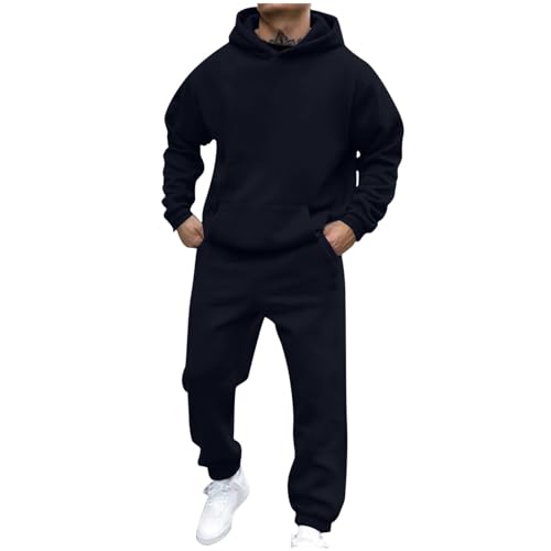Generisch Herren Jogginganzug Trainingsanzug Freizeitanzug Einfarbig Hoodie Mit Kapuze Langarm Mit Taschen Hausanzug 2-Teilig Fitness Kapuzenjacke Jogginghose Sportanzug Set Marine&XXL