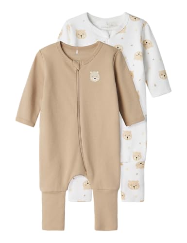 NAME IT Unisex Baby Nbnnightsuit 2p Zip Ff Oxford Bear Noos Schlafanzug, Oxford Tan, 86 EU