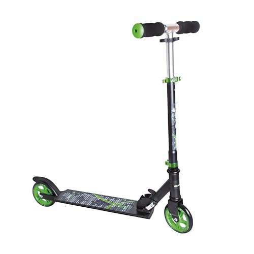 muuwmi Aluminium Scooter – Tretroller, 125 mm, ABEC 5, GS geprüft, höhenverstellbar, schwarz-grün