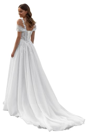 Beyonddress Tüll Prinzessin Brautkleider Hochzeitskleid Elegant Lang Appliques Spitze Brautmode Brautkleider(Weiß 06,48)
