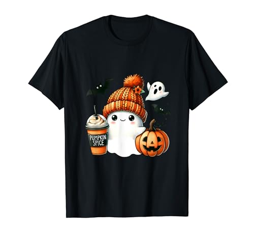 Süßer Geist Kaffee Mütze Cartoon Halloween Gruselige Geister T-Shirt