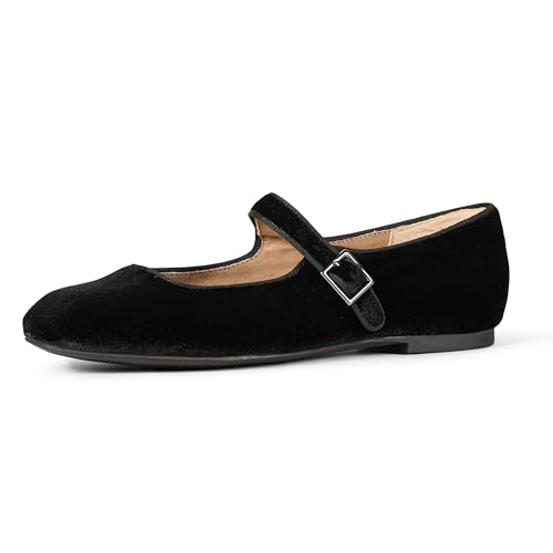 Amazon Essentials Damen Mary-Jane-Ballerina, Schwarz Samt, 43 EU