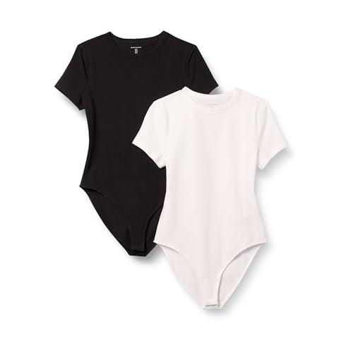 Amazon Essentials Damen T-Shirt-Body aus elastischem Baumwolljersey mit schmaler Passform, 2er-Pack, Schwarz/Weiß, S