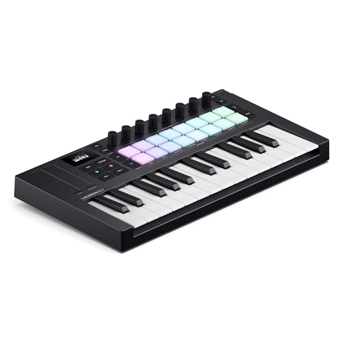 Novation Launchkey Mini 25 [MK4] – Tragbares USB/MIDI-Controller-Keyboard mit 25 Minitasten und DAW-Integration. Akkord- und Skalenmodi, Drum-Pads und Arpeggiator. Inkl. Music Creation Software-Bundle