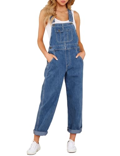 Roskiky Overall Damen Sommer Jeans Latzhose Tasche Blau L