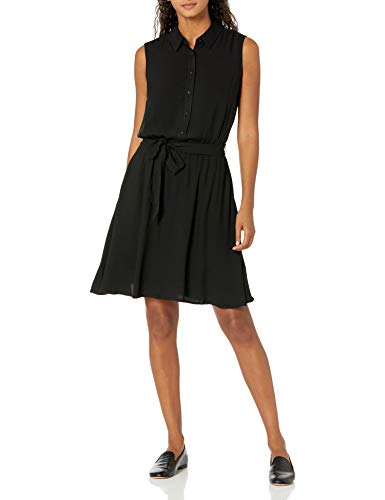 Amazon Essentials Damen Ärmelloses gewebtes Hemdkleid mit lockerer Passform, Schwarz, L